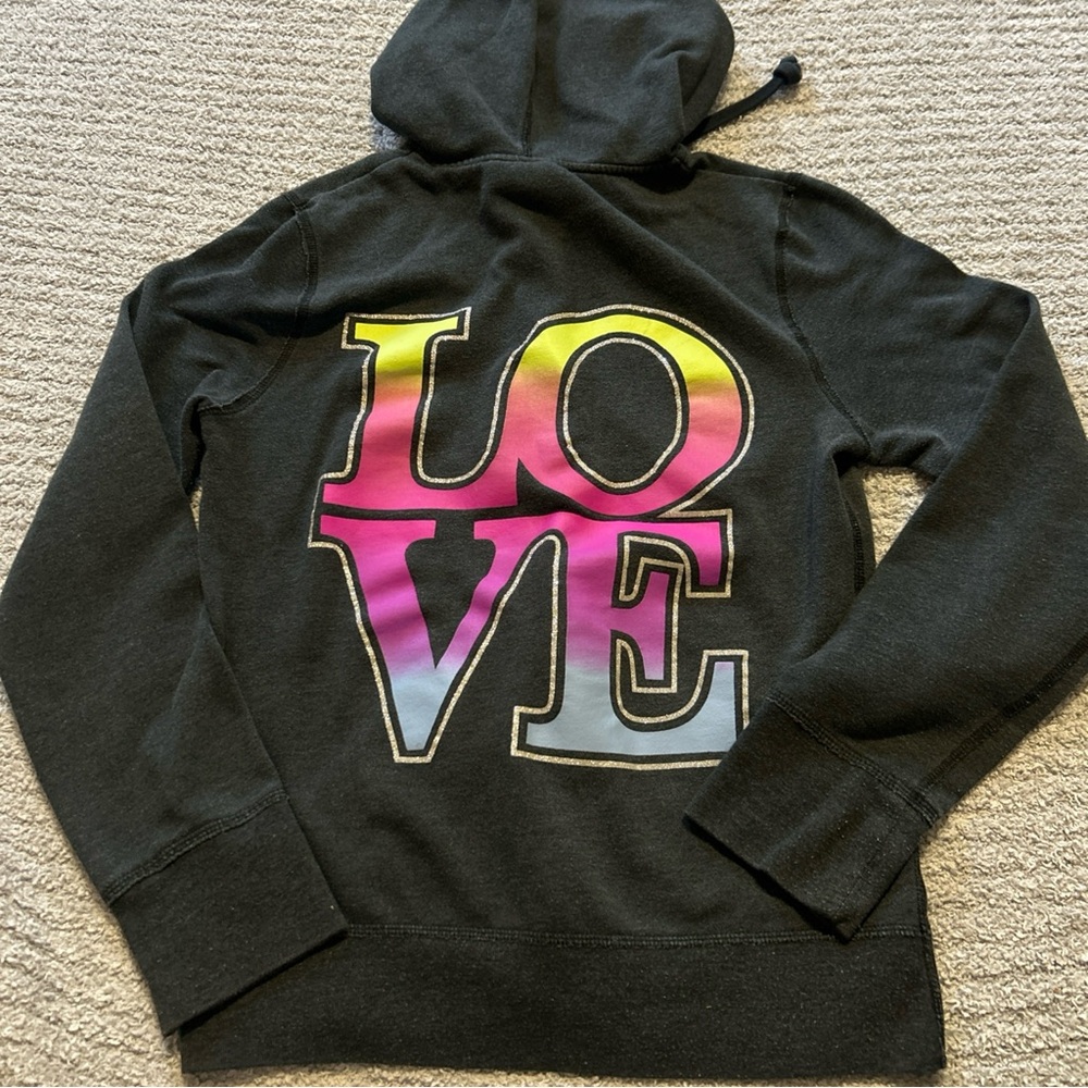 Mossimo Supply Co. Dark Gray Hoodie Multicolor LOVE Graphic 2012 Y2K‎ Size M